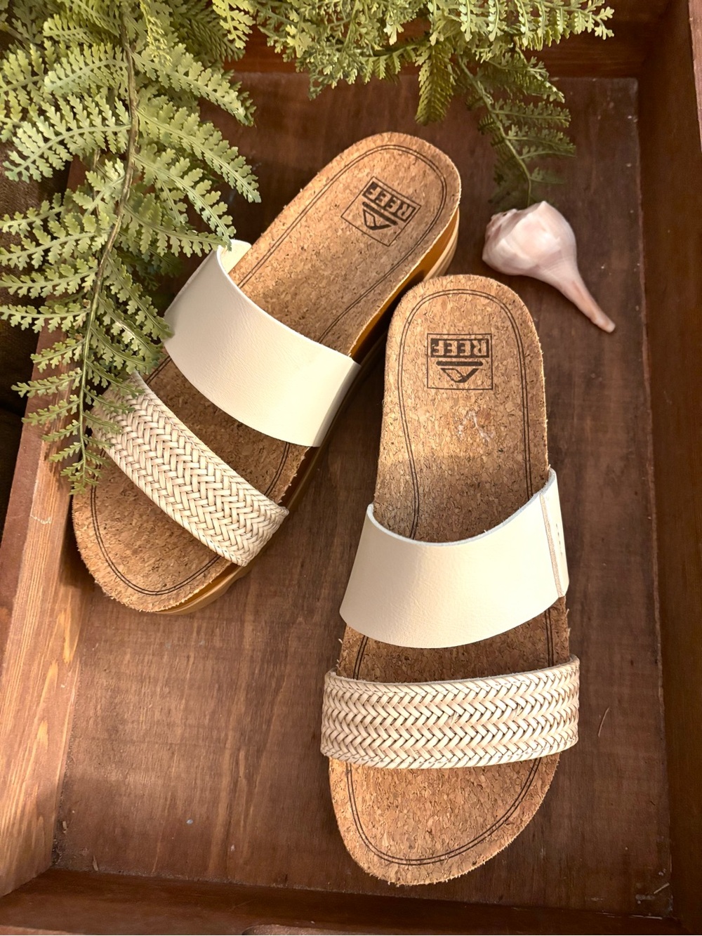Reef Women's Cream Double-Strap Cork Slide Sandals